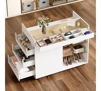 Ligterra Aparador blanco, aparador para salón, armario de cocina, armario de bufé, con 5 cajones, compartimentos, equipado con ruedas, para salón, comedor, 110 × 60 × 79 cm