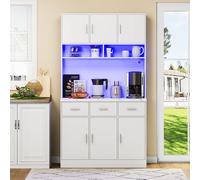 Ligterra Armario buffet, 100 x 40 x 180 cm, buffet con iluminación LED con mando a distancia, cajones, estantes ajustables, agujeros para cables y enchufes, para cocinas y comedores (blanco)