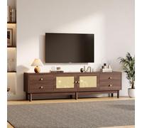 Ligterra Armario de TV de 180 cm con 2 puertas de ratán, 4 cajones, mesa para TV, gestión de cables y bisagras hidráulicas, armario bajo para TV, armario de almacenamiento para TV (marrón)