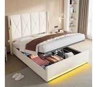 Ligterra Cama doble de 160 x 200 cm, cama juvenil, de terciopelo, con cabecero, bolsillos laterales, sistema hidráulico y gran espacio de almacenamiento debajo de la cama, para habitación infantil