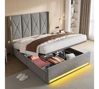 Ligterra Cama doble de 160 x 200 cm, cama juvenil, de terciopelo, con cabecero, bolsillos laterales, sistema hidráulico y gran espacio de almacenamiento debajo de la cama, para habitación infantil