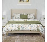 Ligterra Cama doble de 160 x 200 cm, marco de cama, cama tapizada, suave y cómoda, cabecero, muebles de dormitorio, base baja, sin colchón (beis, 140 x 200 cm)