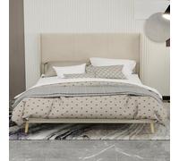 Ligterra Cama doble de 160 x 200 cm, marco de cama, cama tapizada, suave y cómoda, cabecero, muebles de dormitorio, base baja, sin colchón (beis, 160 x 200 cm)