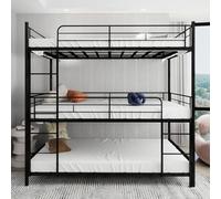 Ligterra Cama triple 92x192cm x3, Litera, Cama triple con estructura pesada, Cama infantil, Escalera integrada con barandilla continua, Dormitorio/Dormitorio común, Sin muelles necesarios (Negro)