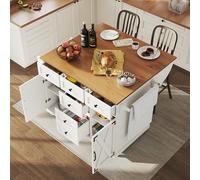 Ligterra Isla de cocina móvil, carrito de cocina, armario de buffet, armario de cocina, carrito plegable con ruedas, grano de madera y gran espacio de almacenamiento, 5 cajones y frenos, 120 x 70 x 92