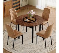 Ligterra Juego de mesa de comedor con 4 sillas, mesa redonda de 100 cm de diámetro, con estante integrado y 4 sillones de tela de alta tecnología, para comedor, salón (marrón+negro)