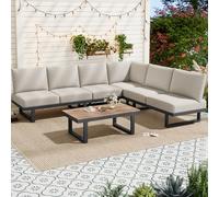 Ligterra Juego de muebles de jardín, sillones de jardín, salón de jardín, exterior, cama relax para exteriores, mesa de café, se puede convertir en una cama reclinable, acero galvanizado, color beige