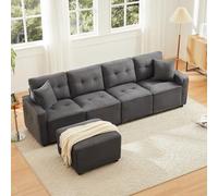 Ligterra L Sofá con función de dormir, sofá modular, sofá esquinero, sofá cama con espacio de almacenamiento, pórtico, un taburete de colocación libre, para sala de estar, dormitorio, 280 × 146 × 85