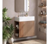 Ligterra Lavabo de baño para invitados con armario bajo, lavabo con armario inferior de 55 cm, armario bajo lavabo, armario para lavabo colgante, muebles de baño pequeños para invitados, color marrón
