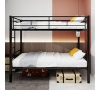 Ligterra Litera, cama de matrimonio, cama doble sobre litera de metal, estructura metálica con escaleras y barandillas, convertible 2 camas, no requiere caja de muelles, 195 x 103 x 156 cm (negro)