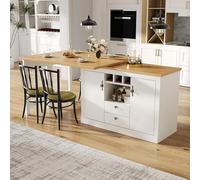 Ligterra Mesa de bar extensible, mesa de bar con espacio de almacenamiento, mesa alta isla de cocina, barra giratoria 360°, con iluminación LED, para salón, comedor, 120-180 * 40 * 76cm (Blanco)