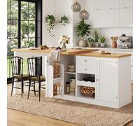 Ligterra Mesa de cocina, giratoria 360°, mesa de bar, mesa de bar, mesa de comedor extensible, 120-197 cm, giratoria 360°, con botellero y estantes para aperitivos, puertas magnéticas, soporta hasta