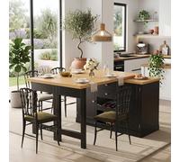 Ligterra Mesa de cocina, giratoria 360°, mesa de bar, mesa de bar, mesa de comedor extensible de 120-197 cm, giratoria 360°, con botellero y estantes para aperitivos, puertas magnéticas, soporta hasta
