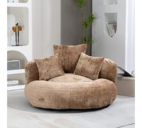 Ligterra Puf perezoso sofá individual Bean Bag, duradero y cómodo, con 3 cojines y tela de chenilla, para salón, dormitorio, oficina, 108 × 108 × 52 cm (café)