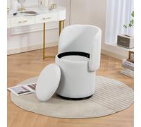 Ligterra Sillón giratorio para salón, sillón redondo, sillón dormitorio, espacio de almacenamiento integrado, silla de acento acolchada suave, multifuncional para dormitorio y comedor, color blanco