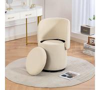 Ligterra Sillón giratorio para salón, sillón redondo, sillón dormitorio, espacio de almacenamiento integrado, silla de acento acolchada suave, multifuncional para dormitorio y comedor, color beige