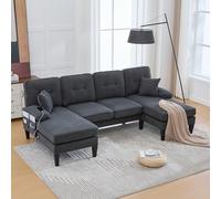 Ligterra Sofá cama con chaise longue doble, con acolchado, respaldo y estructura robusta, 250 x 130 x 88 cm (gris oscuro)