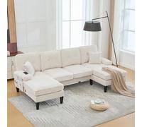 Ligterra Sofá cama con chaise longue doble, con acolchado, respaldo y estructura robusta, 250 x 130 x 88 cm (beige)