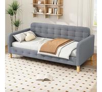 Ligterra Sofá cama de día 90 x 200 cm con decoración de clavos, moderna cama plegable en color beige, elegante sofá cama con función de día, fácil montaje