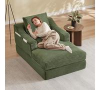 Ligterra Sofá chaise longue de 160 cm, sofá de suelo sin boneless y sofá cama con función de dormir, sin montaje, diseño de doble capa, sofá reclinable suave para salón, oficina y apartamento (beige)