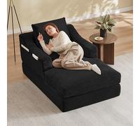 Ligterra Sofá chaise longue de 160 cm, sofá de suelo sin boneless y sofá cama con función de dormir, sin montaje, diseño de doble capa, sofá reclinable suave para salón, oficina y apartamento (negro)