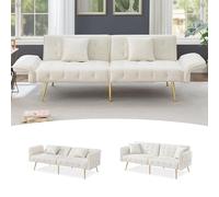 Ligterra Sofá de 2 plazas, sofá con función de sueño, moderno sofá cama plegable con funda de terciopelo y reposabrazos de varios dígitos (Ancient White)