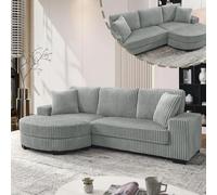 Ligterra Sofá en forma de L con función de dormir, sofá esquinero, sofá modular, pórtico clásico, con taburete ovalado, 2 cojines de longitud total, para salón, apartamento y oficina, 256,5 x 133,5 x