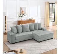 Ligterra Sofá esquinero en forma de L con función de dormir, sofá de 4 plazas, pórtico clásico, patas de plástico más estables, sofá cama, incluye 6 almohadas, ideal para salón, apartamentos y