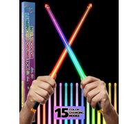 Ligthsaber - Baquetas con pilas recargables por USB, LED, cambia de color con cada ritmo, 15 modos de color, 8 horas de tiempo de reproducción, cable de carga irrompible de LED ultra brillante