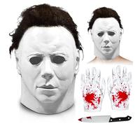 Ligtmor Masque Michael Myers,Masque d'horreur,Avec Couteau et Gants en Plastique Imitation Sang,Idéal Pour le Costume Michael Myers,Accessoires de cosplay pour hommes