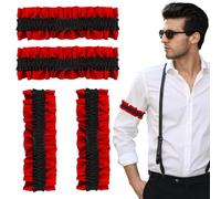 Liguero,Liga Novia,Sujeta Camisas Hombre,Ligas De Novia,Armband Garter,Manga De Camisa Antideslizante,Brazalete Elastica,Sujeta Mangas Blazer Mujer,Ligas De Manga,Sleeve Garters,Negro Sobre Rojo 4 Pcs