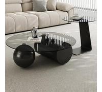 LIGUIEN Mesa Centro Cristal Redonda, Mesa de Centro Salon Pequeña Redonda de Cristal, Patas Esféricas de Acero Al Carbono para Dormitorios，Salas fe Estar-Fácil Montaje(Style B 80+50cm/31+20in)