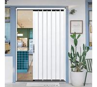 LIGUIEN Puertas Corredizas Tipo Acordeón para Cocina, Puerta Retráctil de Aluminio contra Tormentas, Diseño de Riel Bajo, Sello Magnético para Dormitorio, Baño(White,46x80in/116.8x203.2cm)