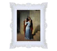 LIGUORO SHOP Cuadro El beso de Francisco Hayez Reproducción impresa en papel efecto lienzo con marco barroco, 55 x 45 cm (blanco)