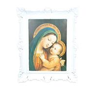 LIGUORO SHOP Cuadro Virgen del Buen Consejo de Gentile de Fabriano Reproducción impresa en papel efecto lienzo con marco barroco, 55 x 45 cm (blanco)