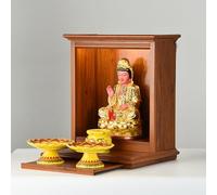 LIHDNGXM Estante de Altar de Madera para el hogar, gabinete montado en la Pared para exhibir la Estatua del Dios de la Riqueza y Guanyin, nicho de oración, Mesa para Incienso(Brown-B,51x36x56cm)