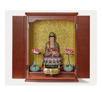 LIHDNGXM Estantería de Altar Budista Chino con Puertas y Tabla Desplegable, Templo Casero Hecho a Mano, Estatuilla Miniatura de Buda Sentado para Colocar Estatuas de Buda(Red,23.3x19.5x31cm)