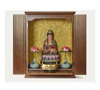 LIHDNGXM Estantería de Altar Budista Chino con Puertas y Tabla Desplegable, Templo Casero Hecho a Mano, Estatuilla Miniatura de Buda Sentado para Colocar Estatuas de Buda(Black Walnut,23.3x19.5x31cm)