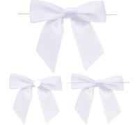 Lihetymg 50 lazos blancos para boda, pequeños lazos, autoadhesivos, con alambre, 9 x 8,5 cm, para regalo, lazos de satén para manualidades, ramas para envolver regalos, manualidades