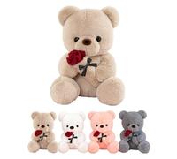 LIHIQIYA Oso de Peluche con Rosa, Regalos Originales para Mujer, 35cm Oso de Peluche Osito de Peluche Tierno Juguete de Peluche con Rosa Sant Jordi Regalo de Pascua Aniversario Cumpleaños para Mujer