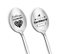 LIHIQIYA Regalo para vecinos, 2 cucharillas de café con grabado, vecinos favoritos, la felicidad es vecinos como tú para tener un pequeño agradecimiento, regalo para los mejores vecinos, gracias