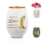 LIHIQIYA Regalos de San Valentín para mujeres, portavelas con grabado «Du bist die Liebe meines Leben Tealighthalter Personalizado Liebesgeschenke Valentinstag Jubilägeschenke für Sie Freundin Ehefrau