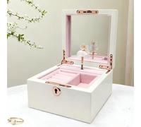 Lihou PapaQ Joyero musical de madera blanca para niñas y mujeres, caja de almacenamiento de joyas, baúl de música, regalos para Navidad, cumpleaños, día de San Valentín y todas las vacaciones, acabado