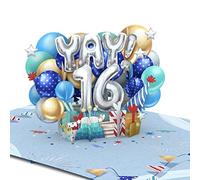 Liif Blue Balloons 16th birthday card, Happy 16 Birthday Card, 3D Greeting Pop Up Birthday Card, 16 Years Old - For Boys, Son, Grandson, Nephew | With Message Note & Envelop