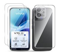 LiiLaa Para VIVO V70 para cristal blindado con funda, 2 protectores de pantalla y 1 funda para teléfono móvil, cristal protector de dureza 9H, fina carcasa de silicona TPU para funda, nunca amarillea