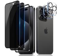 Liilaa Protector de Pantalla de Privacidad para iPhone 15 Pro Max, [2 + 2 Piezas] Anti Espía Protector Pantalla y Protectores de Lente de Cámara, 9H Dureza Anti Spy Vidrio Templado