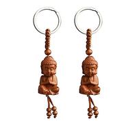 Liitata 2 llaveros de madera de Buda, figura de Buda, llaveros budista para hombres, familia, cumpleaños, regalo de recuerdo