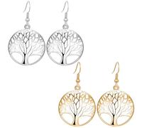 Liitata 2 pares de pendientes vintage del árbol de la vida del árbol de la vida Hip Hop Punk Rock Earrings para mujeres - oro y plata