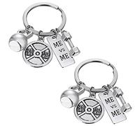 Liitata 2 Piece Fitness Charm Keychain Dumbbell Keyring Mini Kettlebell Weight Plate Keychain for Boy Men Friend Colleague Family Coach Birthday Style 2