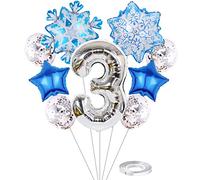 Liitata 3. Decoración de cumpleaños de Frozen para niñas, juego de globos de helado 3 globos plata, grandes copos nieve globos Mylar Ballon confeti globos látex para niños niñas cumpleaños decoración